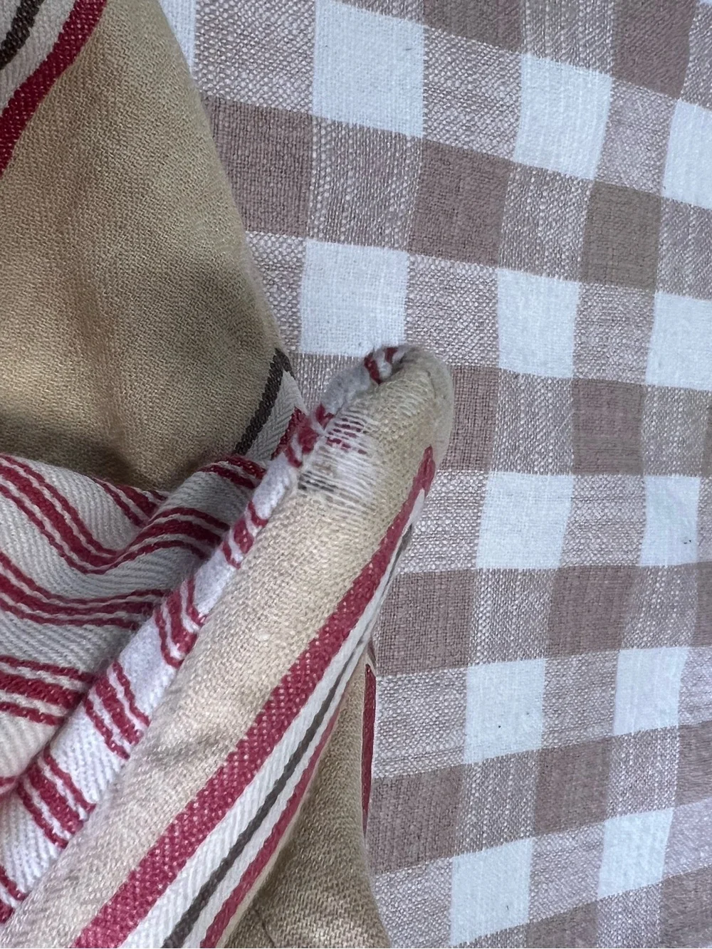 Pottery barn pillow cover red ticking tan zip closure
